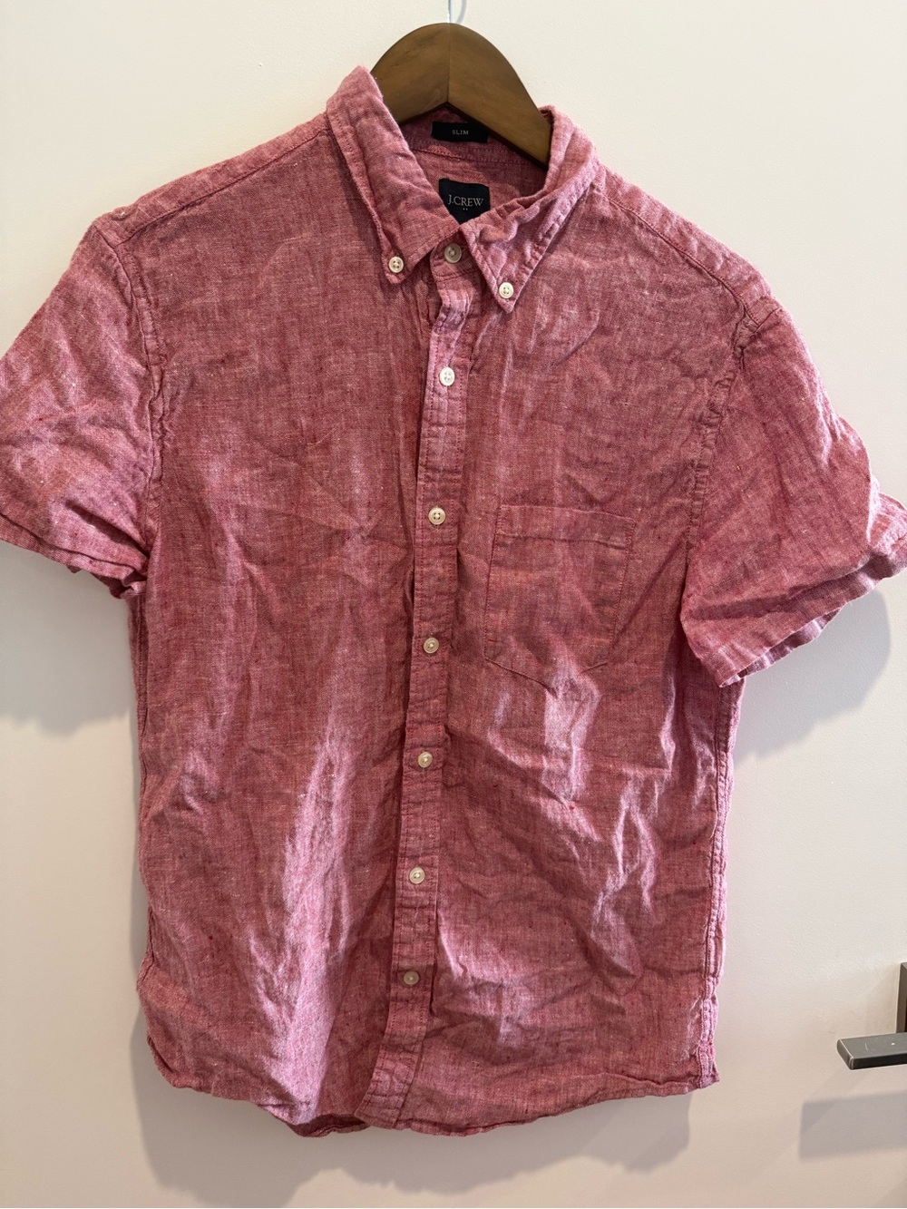 J. Crew Men's Short Sleeve Button-Down Shirt in Washed Rose